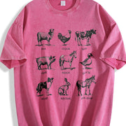 Retro Farm Animals Vintage Washed T-Shirt in Red