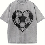 Soccer Heart Vintage Washed T-Shirt in Gray