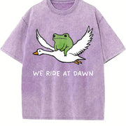 We Ride at Dawn Frog and Goose Chaotic Animal vintage washed oversized T-shirt in Purple