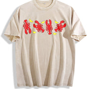 Lobsters Embroidered & for Beach Days & Coastal Road Trips Vintage Washed T-Shirt in Beige