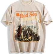 Red Sea Crossing Moses Christian Bible Story Faith Vintage Washed T-Shirt in Beige