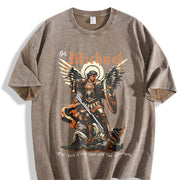 230GSM Batik - Double-Sided Christian Faith with Michael vintage washed oversized T-shirt in Brown