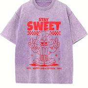 Retro Stay Sweet Mascot 90s Vintage Washed T-Shirt in Purple