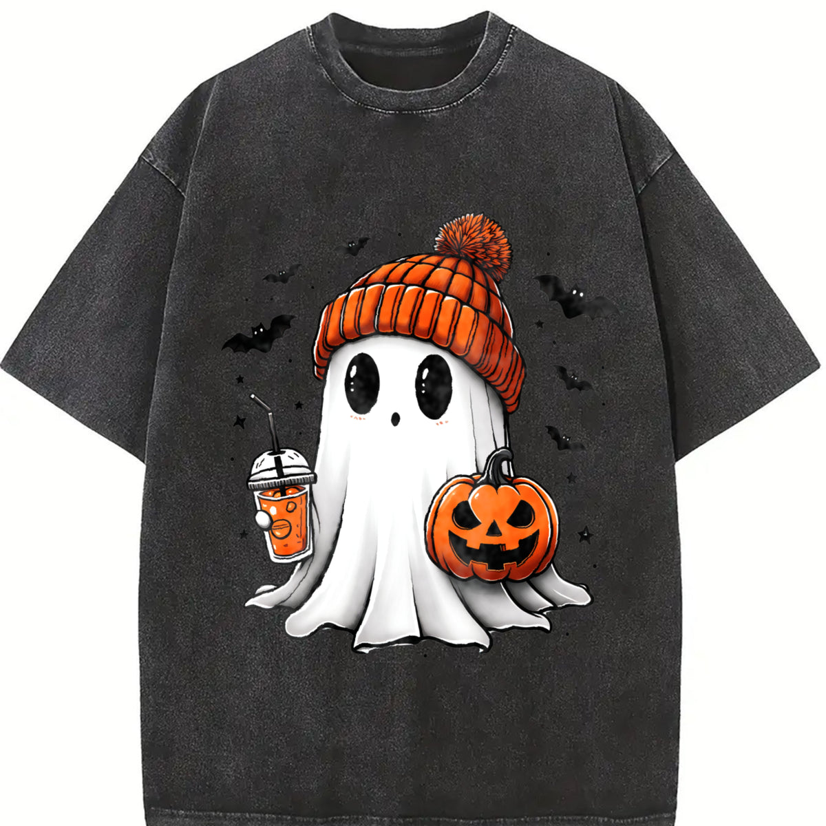 Halloween Ghost Cute Ghost Vintage Washed T-Shirt in Black