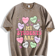 My Students Are My Valentines Vintage Washed T-Shirt in Brown