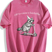 Off To Cause A Kerfuffle Racoon Scooter Adult Humor vintage washed oversized T-shirt in Red