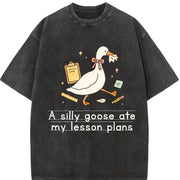 Silly Goose Ate My Lesson Plans Teacher Goose Teacher Back Vintage Washed T-Shirt in Black