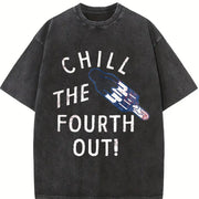 Chill the Fourth Out Fourth of July Popsicle Joke for Guys Vintage Washed T-Shirt in Black