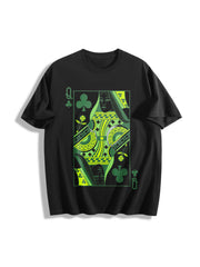 Queen of Clubs for St. Patrick's Day Cotton T-Shirt in Black