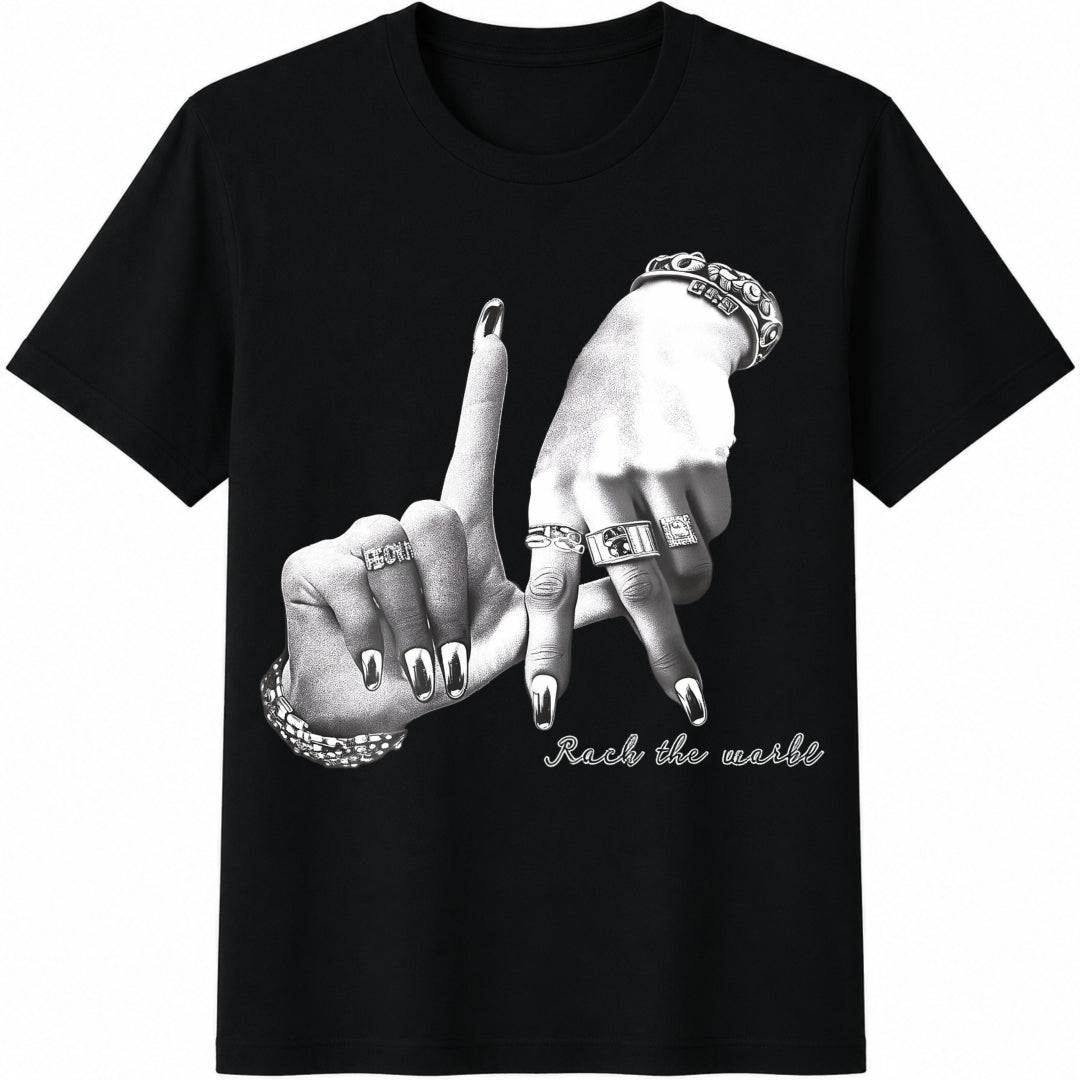 Simple LA Hand Gesture Loose Cotton T-Shirt in Black