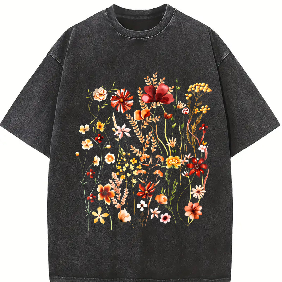 Fresh Off the Market Vegetable Bouquet Vintage Washed T-Shirt in Black