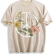 Bohemian Floral Blouse Vintage Washed T-Shirt in Beige