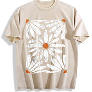 Boho Daisy Botanical Knit vintage washed oversized T-shirt in Beige