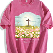 Christian Easter He Is Risen Vintage Washed T-Shirt in Red