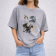Fourth Wing Dragon vintage washed oversized T-shirt in Gray