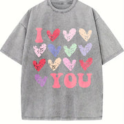 Valentine's Day Loose- Basic Stylish Vintage Washed T-Shirt in Gray