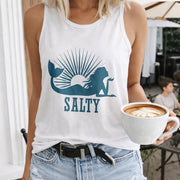 Salty Mermaid Women's Color Cotton Tank Top in White