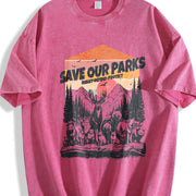 Retro Save Our National Parks 90s Vintage Washed T-Shirt in Red