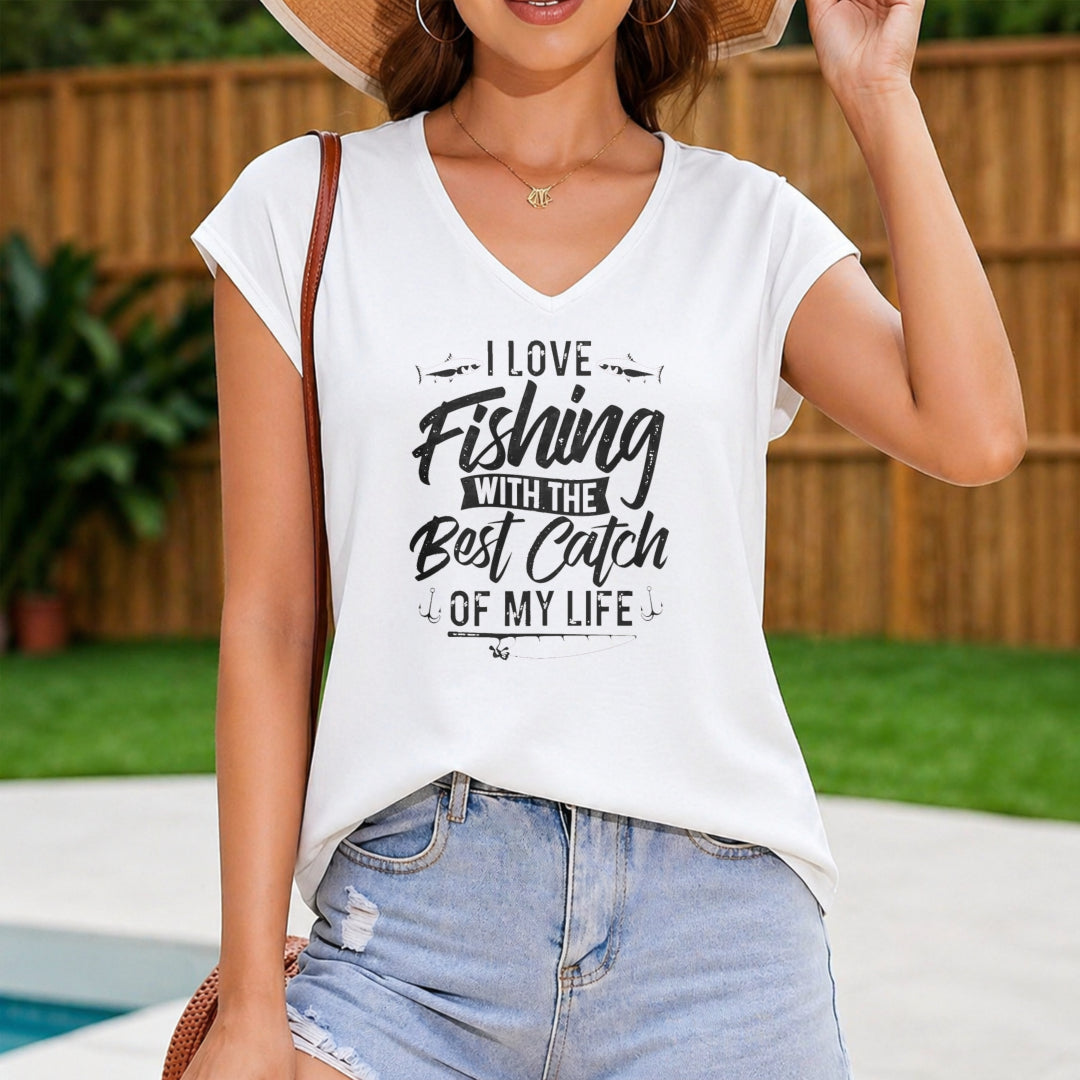 I Love Fishing with the Best Catch of My Life. This Women's Color Cotton Tank Top in White