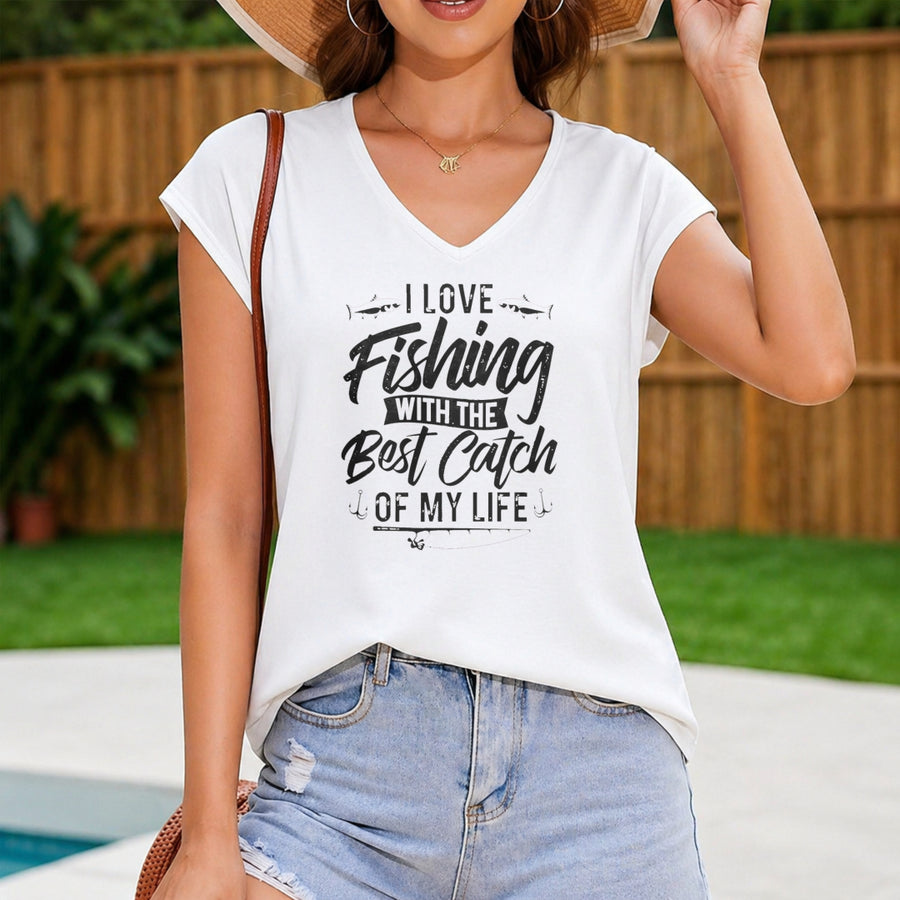 I Love Fishing with the Best Catch of My Life. This Women's Color Cotton Tank Top in White