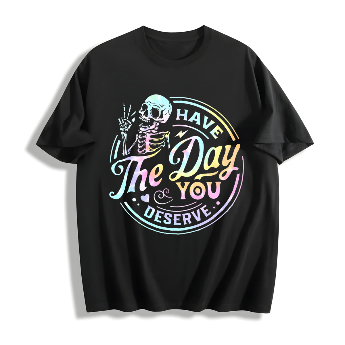 Skeleton & Letter Ladies Cotton T-Shirt in Black
