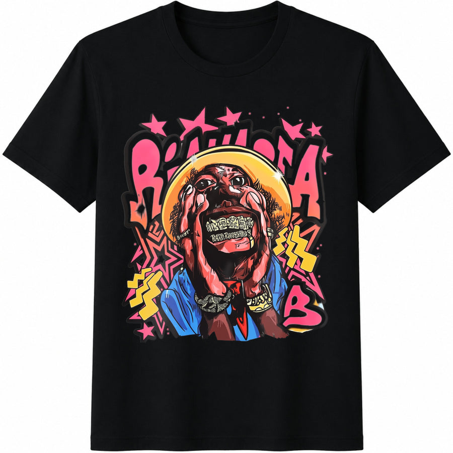 Bold Face Pop Art Cotton T-Shirt in Black