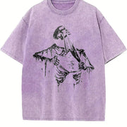 Skeleton Ripping Rip Cage 90s Vintage Washed T-Shirt in Purple