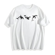 Orca Embroidered Ocean Animal Lover Cotton T-Shirt in White