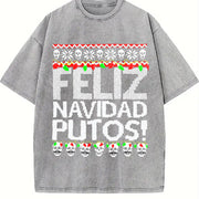 Feliz Navidad Putos Vintage Washed T-Shirt in Gray