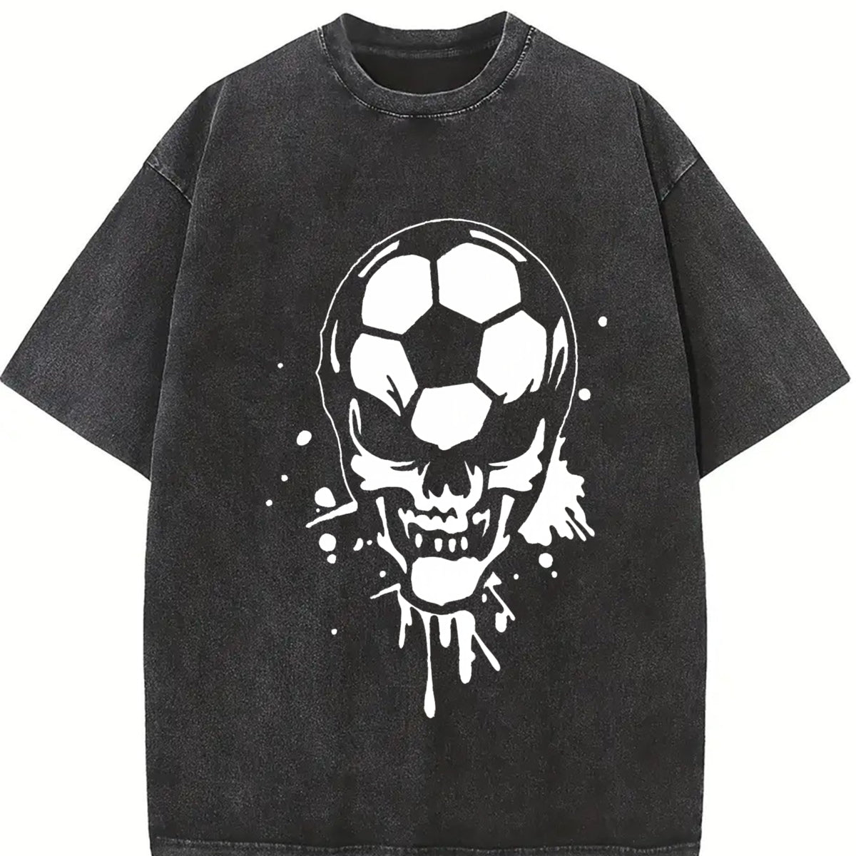 Soccer Skull Vintage Washed T-Shirt in Black