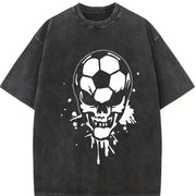 Soccer Skull Vintage Washed T-Shirt in Black