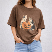90s Cat Pumpkin Halloween vintage washed oversized T-shirt in Brown