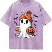 Halloween Ghost Cute Ghost Vintage Washed T-Shirt in Purple
