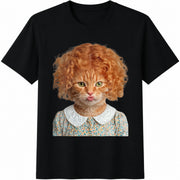 Curly Cat Kitten Cotton T-Shirt in Black