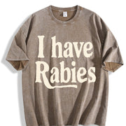 Retro a Rabies Theme Vintage Washed T-Shirt in Brown