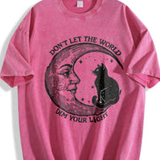 Don't Let the World Dim Your Light Moon and Cat Vintage Washed T-Shirt in Red