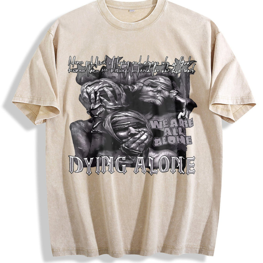 Dying Alone Marble Statues Vintage Washed T-Shirt in Beige