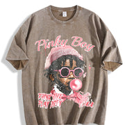 Pink with a Playful Vintage Washed T-Shirt in Brown