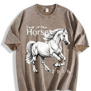 Galloping Horse Year of the Horse Vintage Washed T-Shirt in Brown