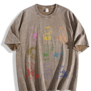 Cat 90s Tattoo Retro Kitten Cute Vintage Washed T-Shirt in Brown
