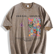 Jesus Butterflies God‘s Plan Wash S~5XL and Batik vintage washed oversized T-shirt in Brown