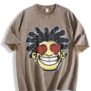 Heavy Distressed Wax-resistant Retro Vintage Washed T-Shirt in Brown