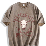 I Ain't FIRST CLASS but Ain't White Trash Bull Skull Vintage Washed T-Shirt in Brown