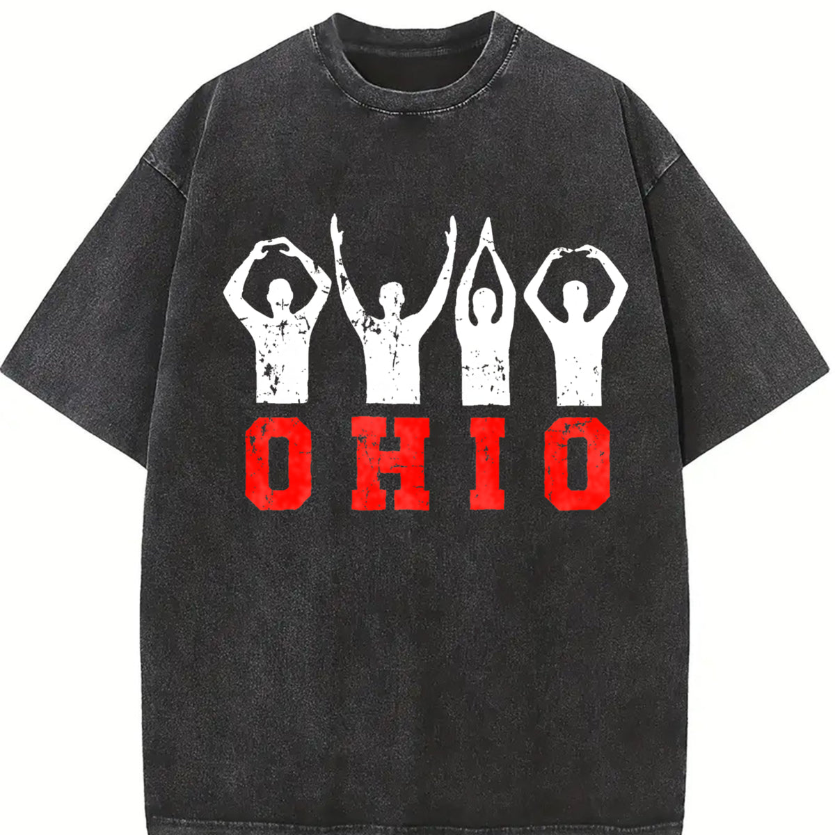 Ohio State Pride Ohioan with Bold Red Letters Vintage Washed T-Shirt in Black