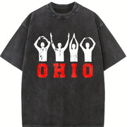 Ohio State Pride Ohioan with Bold Red Letters Vintage Washed T-Shirt in Black