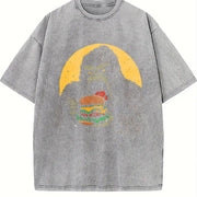 Retro Gorilla Eating Hamburger 90s Vintage Washed T-Shirt in Gray
