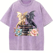 Winter Twin Dragon Vintage Washed T-Shirt in Purple