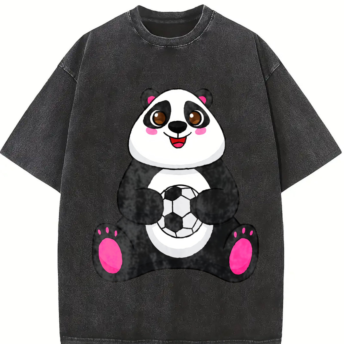 Panda Soccer Vintage Washed T-Shirt in Black