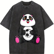 Panda Soccer Vintage Washed T-Shirt in Black