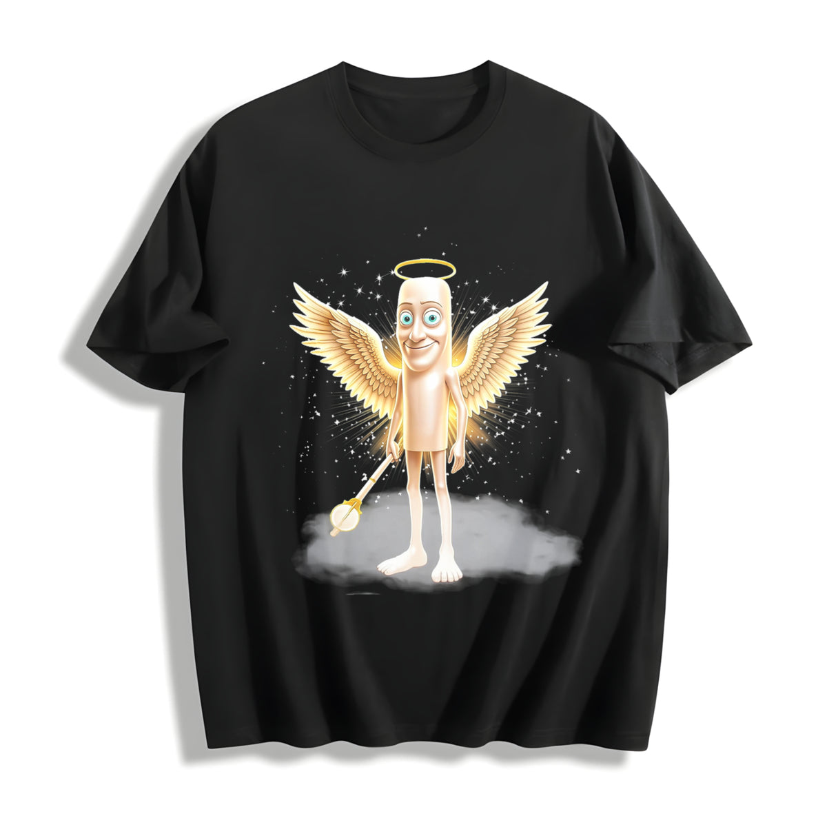 Tung God Sahur Brainrot Meme Cotton T-Shirt in Black